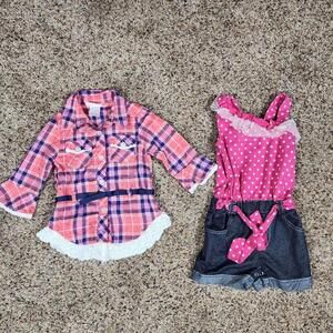 Toddler Girls' Plaid and Polka Dot Outfit Set Size 24 Months